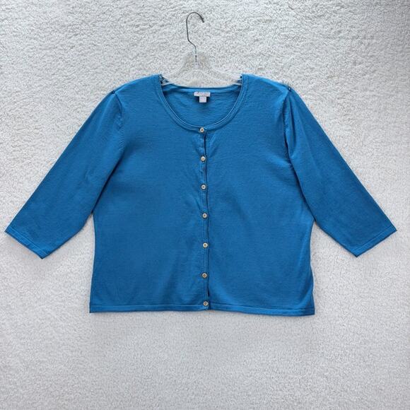 J.Jill Blue Cropped Cardigan Sweater Button Up 3/4 Sleeve Woman Size XL Preppy - Picture 2 of 14